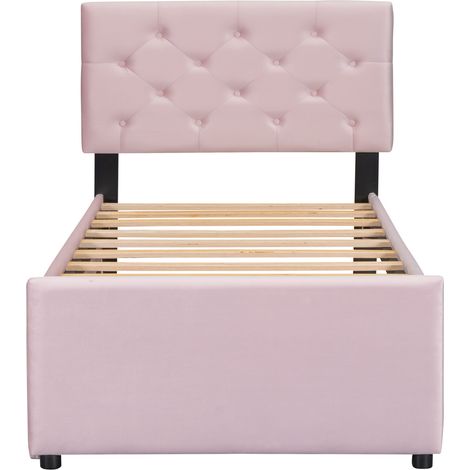 Polsterbett 90x200 cm mit Lattenrost und Rollausziehbett aus rosa Samt MODENUIT (1/5)