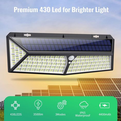 Lampe Solaire Extérieur 430 LED【Puissante éclairage - 3500LM - 270° Angle】Détecteur de mouvement éclairage Solaire Extérieur Spot sans Fil Sécurité étanche Lumière Solaire pour Jardin (1/5)