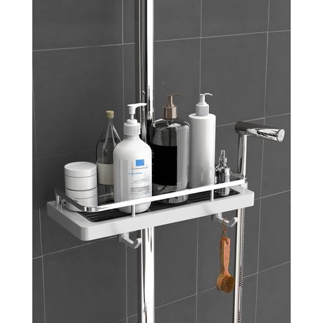 LaBlanc - Duschablage ohne Bohren Seifenhalter Duschstütze zur Aufbewahrung und Organisation des Badezimmers mit 2 Haken und einer Duschhalterung Passend für 20mm-25mm Duschstangen Weiß