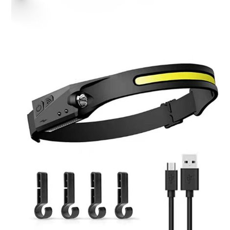Lampe frontale, capteur de lampe frontale super lumineux 350 lumens Lampe frontale 6 modes LED rechargeable, lampe frontale d'éclairage 230° (1/5)
