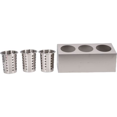 Porte-argenterie de comptoir, organisateur d'ustensiles en acier inoxydable pour fourchettes cuillères baguettes 3 compartiments 1 rangée