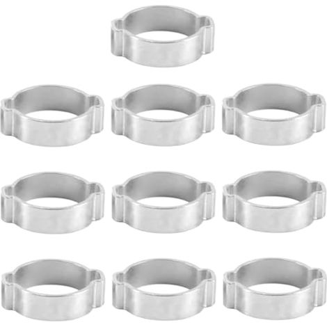 Lot de 10 colliers de serrage à double oreille de 17 à 20 mm pour tuyaux, câbles et conduites d'eau chaude, couleur argentée (17-20 mm) (1/5)