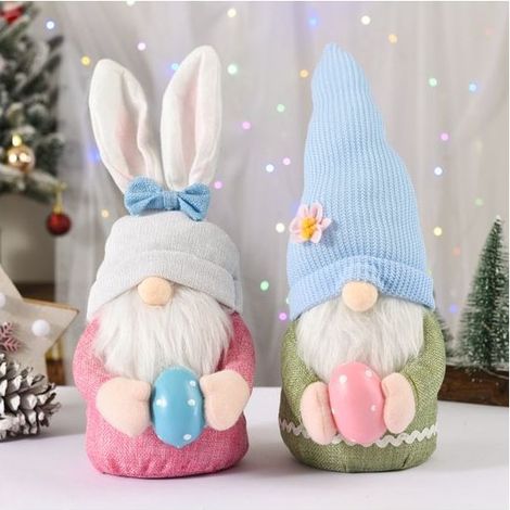 Nain de Pâques avec œufs de Pâques - Lot de 2, poupée en peluche sans visage faite à la main (1/5)