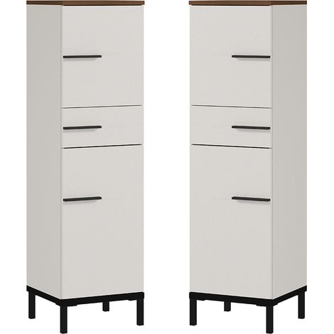 Badezimmer Midischrank YOKOHAMA-01 in Kaschmir mit Absetzung in Nussbaum Nb., B/H/T ca. 34/123/34 cm (1/5)