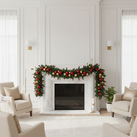 Festone con palline natalizie decorative con lunghezza di 175 cm -Rosso (1/5)