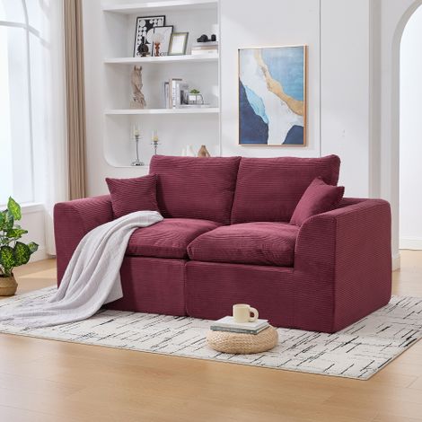 Canapé minimaliste moderne en tissu – canapé deux places pour salon – doux et confortable – avec coussins – canapé décontracté de style nordique – convient au salon et à la chambre (velours côtelé bor