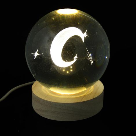 Veilleuse Boule Lunaire Led Avec Base Bois Lampe Sphère (1/5)