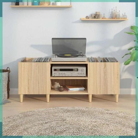 Meuble à disques - 831928 - Chêne Sonoma - 121x38x48 cm - Bois d'ingénierie & eucalyptus massif (1/5)