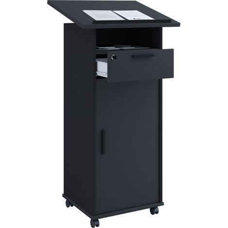 Ebuy24 – Console de haut-parleur de bureau en bois – Dimensions H. 109-120 cm x L. 60 cm x P. 50 cm – Tiroir verrouillable – Mobilité avec 4 roues
