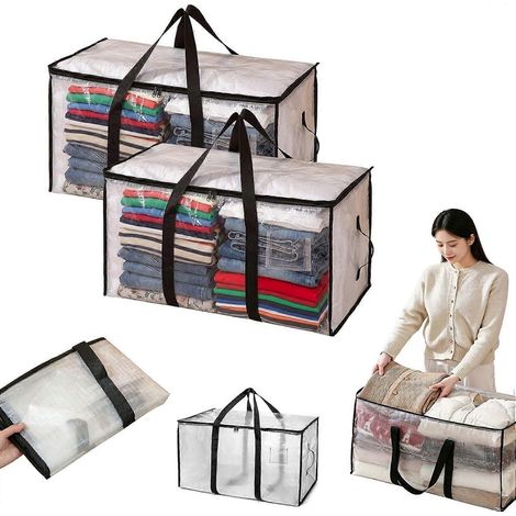 Bacs de rangement plastique avec couvercles 235L, transparents épais résistants, 2 gallons, pour vêtements déménagement, lot de 2 (27x135x149 pouces) (1/5)