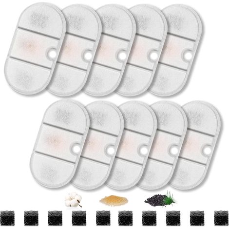 10 Filter + 10 Schaumfilter passend für 2,1L Katzenbrunnen PLWF002, Aktivkohle Harz Ersatzset