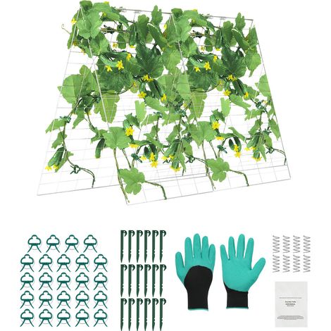 Mophorn 88,9 x 139,7 cm faltbares Gurken-Spalier-Set, Gartenstütze aus Metall für Kletterpflanzen, Tomaten, Kürbisse, Hochbeete, Außenbereich