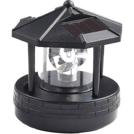 Solarbetriebener, drehbarer Leuchtturm, wasserdicht, für den Außenbereich, schwarz