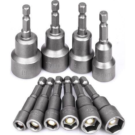 10 Pièces Douille Visseuse Magnétique 6mm -19 mm Adaptateur Douille Visseuse a Choc Hexagonal (1/5)