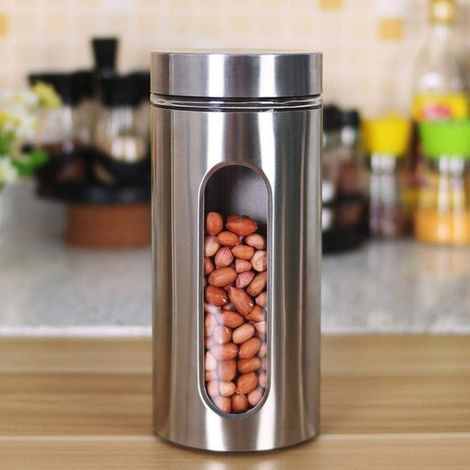 TrAdE Shop Traesio - Contenitori Per Alimenti In Acciaio Per Tè Spezie Caffè Biscotti Zucchero H22cm - (1/2)