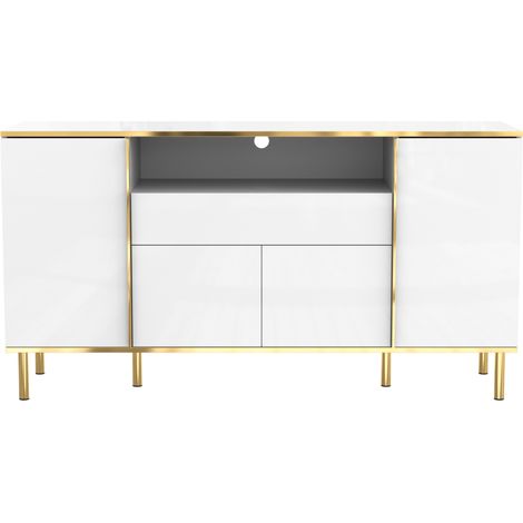 Credenza bianca lucida con LED, 4 ante e 1 cassetto 150x40x80 cm HOMVRA (1/5)