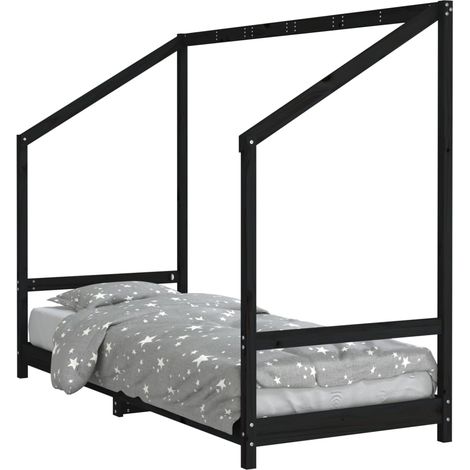 vidaXL Giroletto per Bambini Nero 80x200 cm in Legno Massello di Pino (1/5)