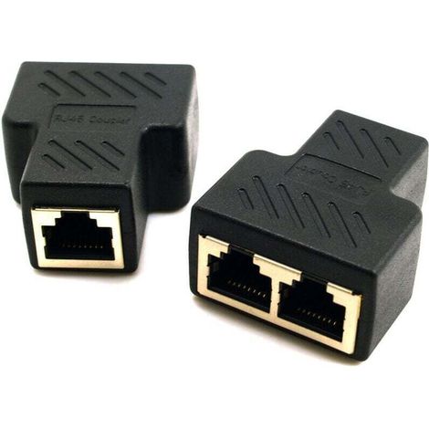 Coupleur RJ45 [2 pièces], adaptateur répartiteur Ethernet RJ45 1 vers 2, rallonge de câble Ethernet, 1 femelle vers 2 femelles RJ45 (noir) (1/4)