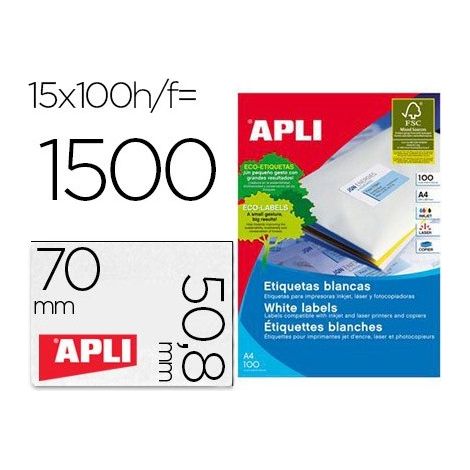 Etiqueta adhesiva apli 1295 tamaño 70x50,8 mm fotocopiadora laser ink-jet caja con 100 hojas din a4