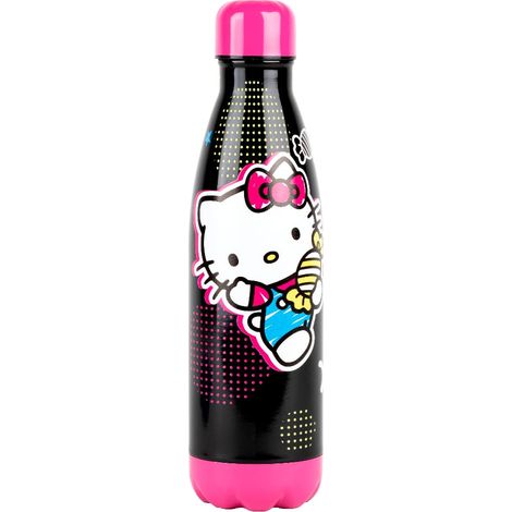 Konix Hello Kitty Bottiglia isotermica - Acciaio inox - 500 ml- Design a caramella - Nero (1/5)
