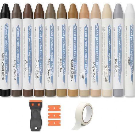 Kit Reparation Parquet Stratifié, 17 pièces Kit Reparation Parquet Stratifié Cire, pour Rayures Trous sur Plans de Travail,Sols, pour Stratifié, Bois, PVC, Carrelage. (1/5)