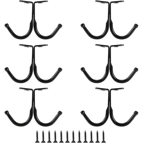 QORVA-Lot de 6 crochets et branches doubles - Crochets pour manteaux sous étagère, porte-serviettes de salle de bain (noir) (1/5)