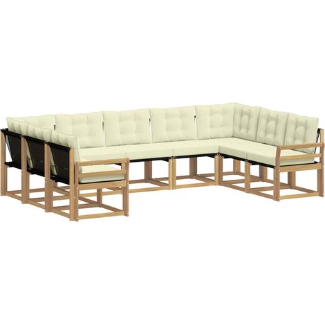 Conjunto de sofás de exterior con cojín 9 pcs Blanco y Crema vidaXL (1/5)