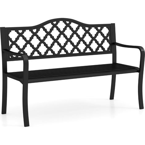 Panca da giardino 128 x 54 x 89 cm per 2 o 3 persone seduta ergonomica atmosfera accogliente metallo nero 200010543