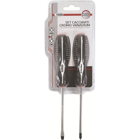 Set 2 Cacciaviti in Cromo Vanadium Croce e Spaccato Manico Antiscivolo