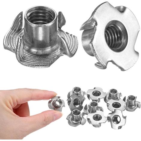 10-Pack M8x10.7mm T-Nut, Acier Inoxydable Insert Fileté À 4 Griffes Pour Bois/Prises D'Escalade/Meubles, Fixations Résistantes À La Corrosion (1/5)