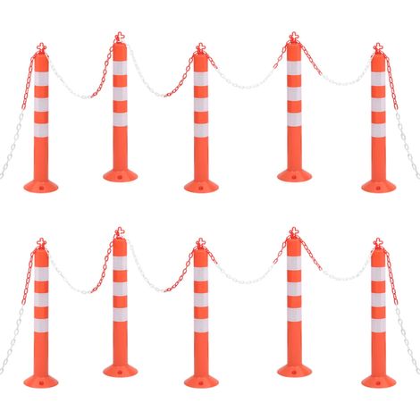 Traffic Control Bollards 10 pcs with Chain 75 cm PE vidaXL