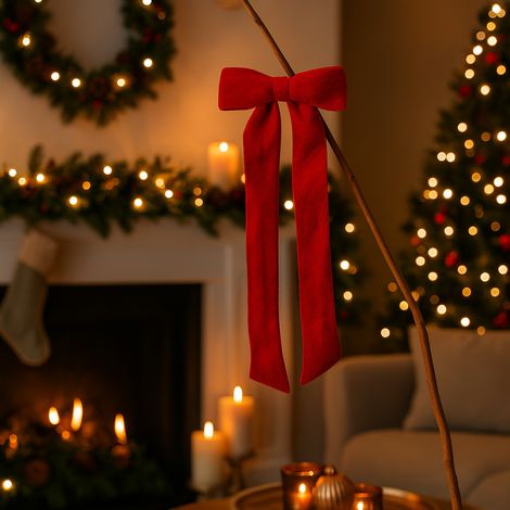 EDG Enzo De Gasperi Decoro Fiocco di Natale con Clip H 30 Cm L 13 Cm Velluto Burgundy (1/3)