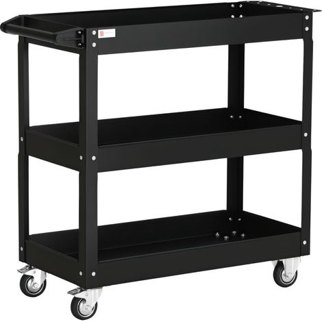Chariot à outils à 3 niveaux, 4 roues, acier, 83 cm (L) x 35,3 cm (P) x 76 cm (H), noir (1/3)