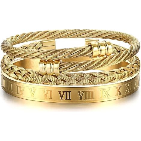 Bracelet jonc pour homme en acier inoxydable de luxe avec chiffres romains, bracelet manchette ajustable, argent/or/noir