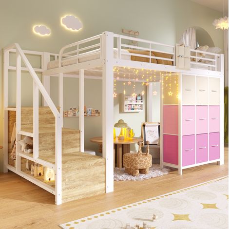 letto contenitore 140x200 scala armadio metallo bianco OKMYHOME (1/5)