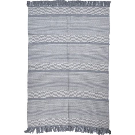Tapis 120 x 180 cm en coton brodé de lignes et chevrons gris – FLICKER (1/5)