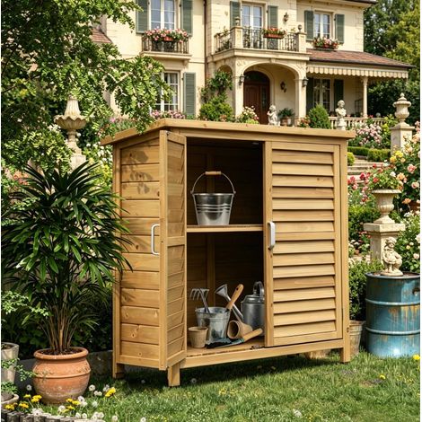 Meuble jardin bois avec étagère 87x46,5x96,5 cm HAVRYA (1/5)