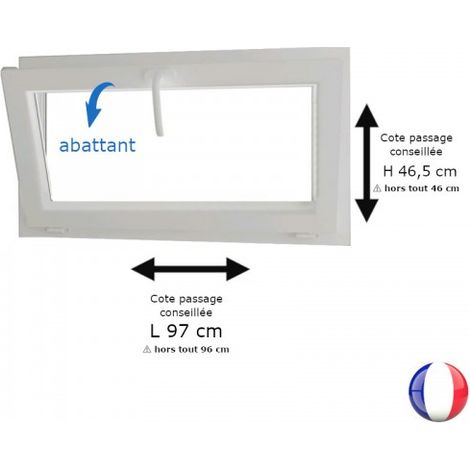 Fenêtre PVC blanc 1 vantail abattant hors tout H 46 x L 96 cm pour pose rénovation