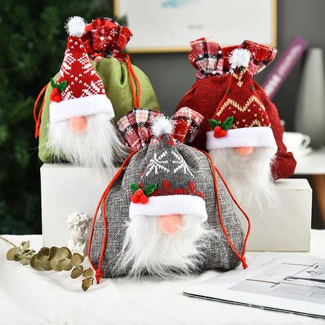 Lot de 3 pochettes cadeaux de Noël créatives, inspirées des poupées de Noël sans visage : sacs à pommes, sacs à bonbons, etc. (1/5)