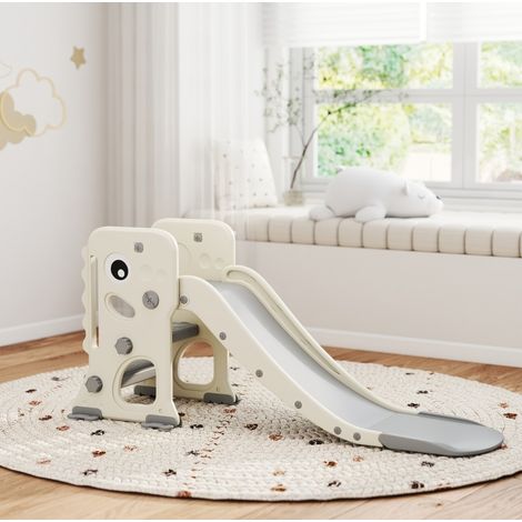 Toboggan enfant 3 en 1 avec échelle, panier de basket et ballon, pliable (1/5)