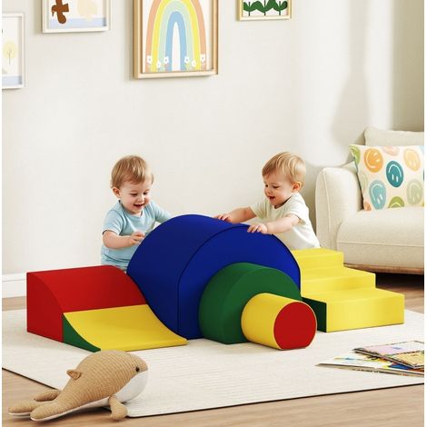 Set 5 modules motricité en mousse cuir synthétique multicolore, modulable pour enfant FLORAGRACE (1/5)