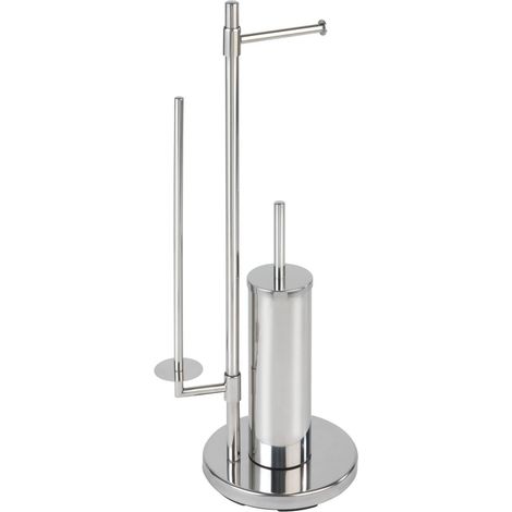 Combiné WC 3en1 Brosse WC et dérouleur Papier Toilette, Réserve Papier Toilette Acier Inoxydable Anti Rouille DIM 30x73x20 cm Brillant (1/5)
