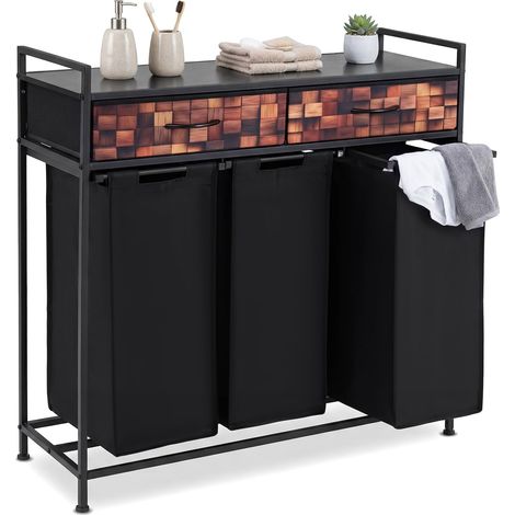 COSTWAY Cesto Biancheria Sporca Portabiancheria Porta Bagno Cassetti Cesta Cestino Mobile Contenitore Sacco 3 Scomparti Salvaspazio Moderno Estraibile Rimovib (1/5)