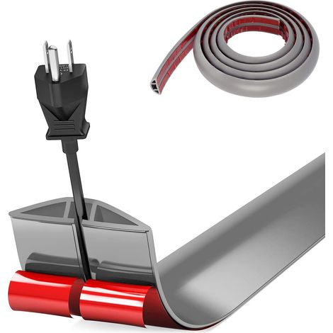Cache Cable Sol, Petit Canal de câble Flexible,1M x 3cm Goulotte Passe Cable Sol Silicone, Cache Fil Électrique Sol Auto-Adhésif Facile à Couper Montage pour Tous Les Câbles (Gris-Arrondi) (1/5)