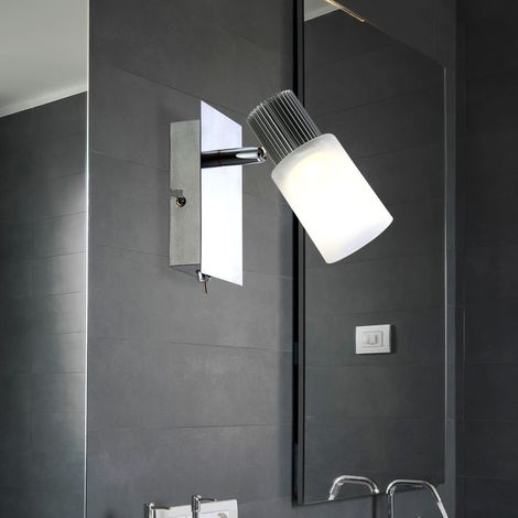 Wandstrahler Kippschalter Wandlampe schwenkbar Spotleuchte Alabaster, Nickel matt Chrom, 1x LED 5W 300Lm warmweiß, LxBxH 15,5x8x13 cm