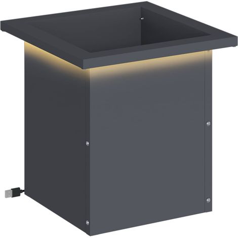 Garden Planter with LED Antracite 30 x 30 x 30 cm Steel vidaXL