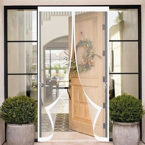 Magnétique Moustiquaire Porte Rideau 140 x 240 cm Porte Rideau Couloirs Patio Respirantes, Maille Ultra Fine pour Exterieure, Blanc (1/5)