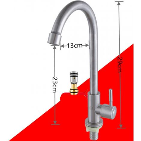 Robinet de cuisine, eau froide uniquement, mitigeur inox, levier unique, 360° pivotant pour économie d’eau (1/4)