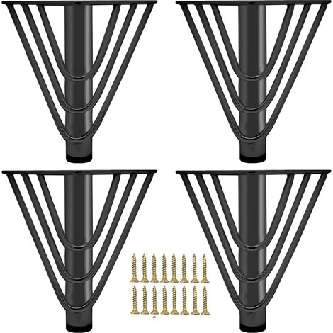 Four modern and elegant black metal furniture legs, interchangeable, for sofas, coffee tables 15 cm high, TV stands and bathroom furniture. Screws, protective pads and base included. (1/5)