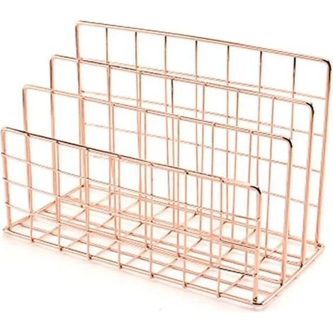 Porte-revues en métal doré à 3 compartiments, range-journaux et documents, organisateur de bureau (1/4)